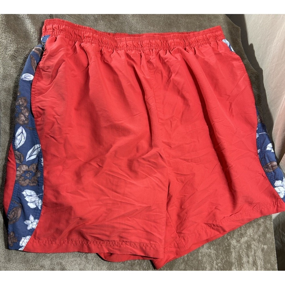 Greg Norman Mens XL Swim Trunks Red Blue Floral Side Panels Mesh Lined Vintage